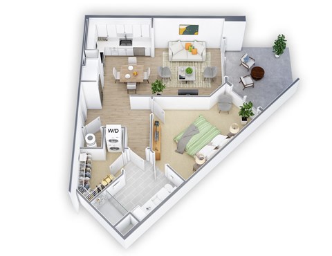 Floor plan for 1 bed, 1 bath, 798 sqft